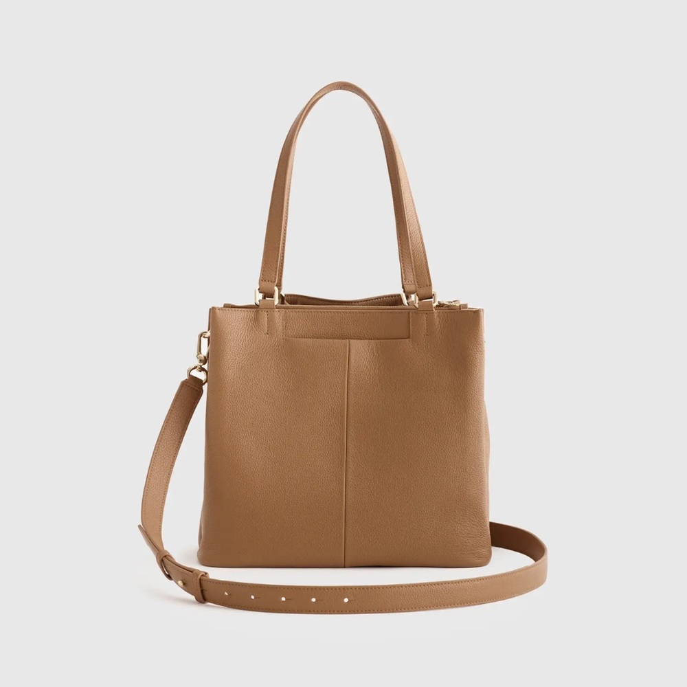 Italian Leather Triple Compartment Bucket Bag in Cognac - Picture 4 of 10